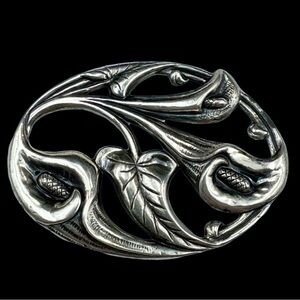 Vintage Mid Century Sterling Silver Calla Lily Brooch Modernist Floral Pin